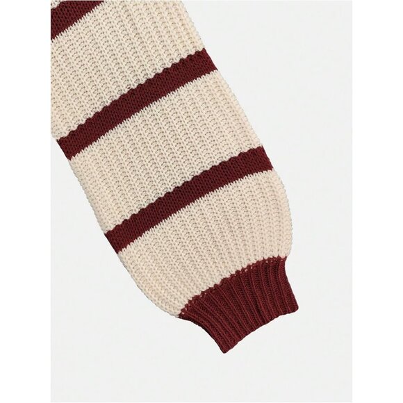 Women's Off Shoulder Sweater Knit Color Block Striped Long Sleeve Cozy - Picture 7 of 7